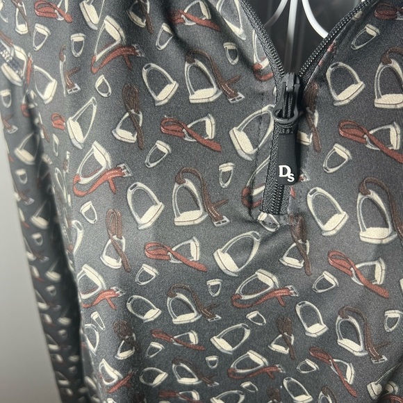Dover Saddlery Ladies' Cascade Tech Print Quarter-Zip Top Tossed Stirrups XL - Picture 8 of 8